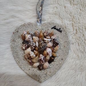 Heart-Shaped Seashell Ornament with Silver Ribbon
